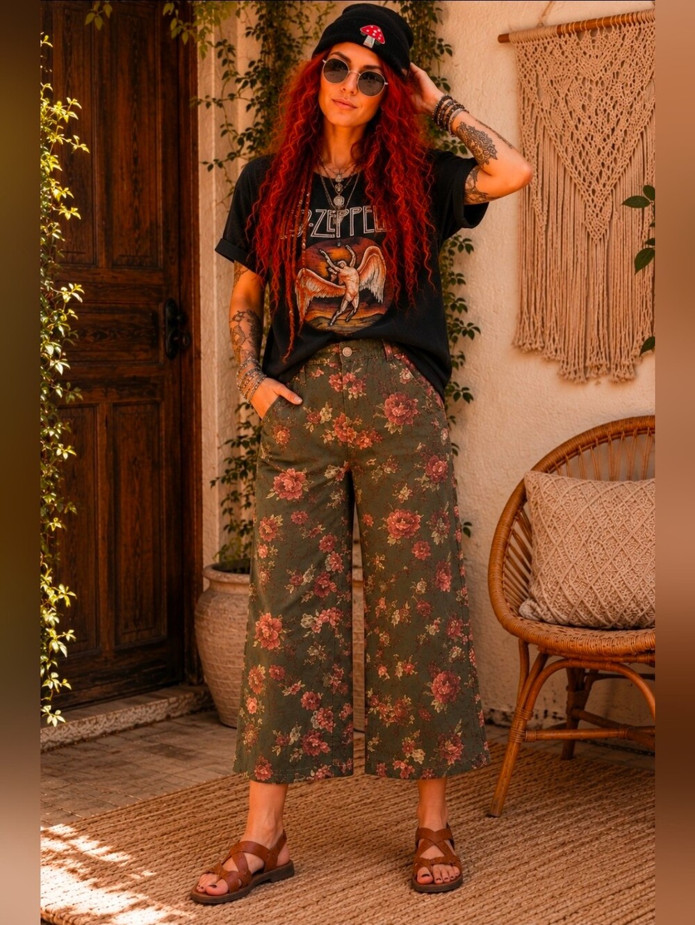 Floral Cropped Wide Leg Pants 2XL